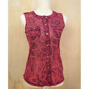 The Limited Women’s Sleeveless Sheer Red And Navy Blue Button Up Blouse Top XS